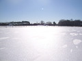 湖が朝日をあびているような氷になった雪解け